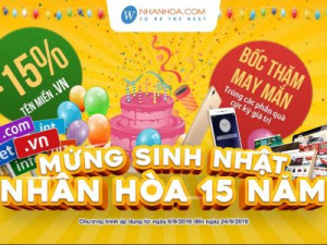Mừng sinh nhật 15 tuổi, Nhân Hòa giảm giá 15% tên miền .VN